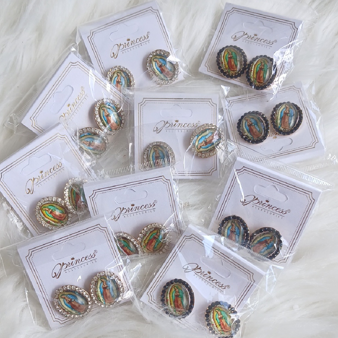 Prince Black And White Stud Earrings Virgen De Guadalupe, 10 Pairs